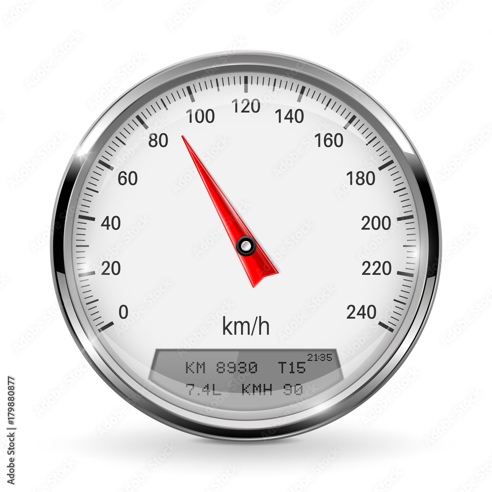 Speedometer. Round gage with chrome frame Speedometer. Round gage with chrome frame