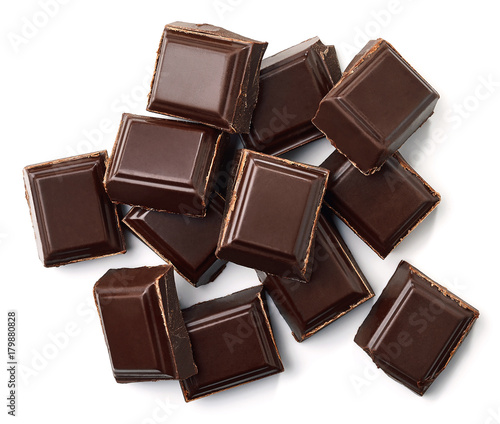 Dark chocolate pieces top view
