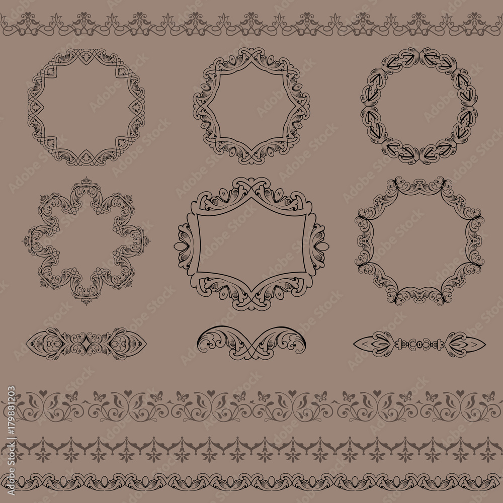 Vector set of borders, frames and decorative elements. Vector set of borders, frames and decorative elements.