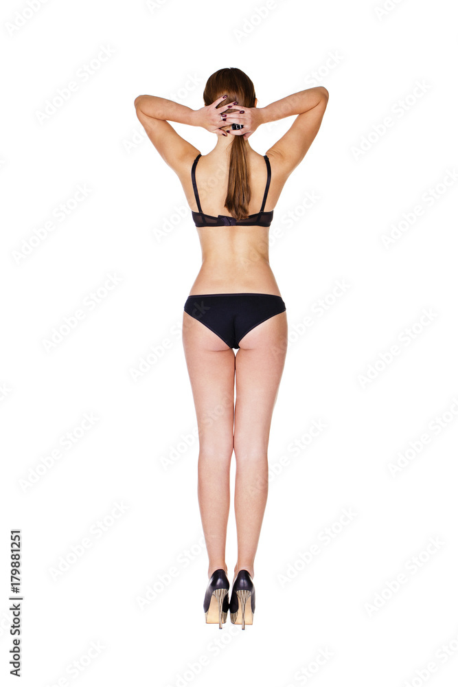 Full length portrait of young woman wearing black underwear