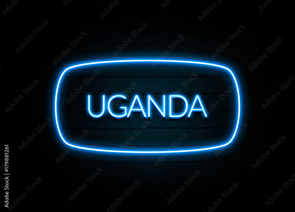 Uganda  - colorful Neon Sign on brickwall