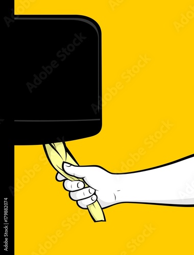 Hand using paper dispenser
