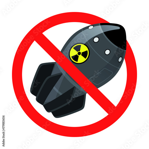 The prohibition of nuclear weapons. Prohibition sign with a bomb. No war. Illustration of  atomic bomb.