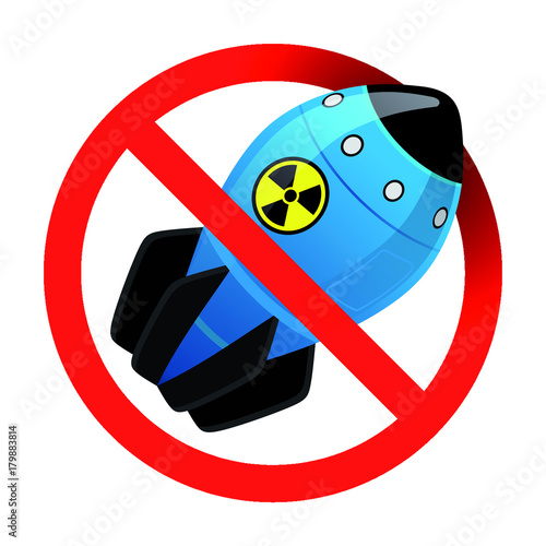 The prohibition of nuclear weapons. Prohibition sign with a bomb. No war. Illustration of  atomic bomb.