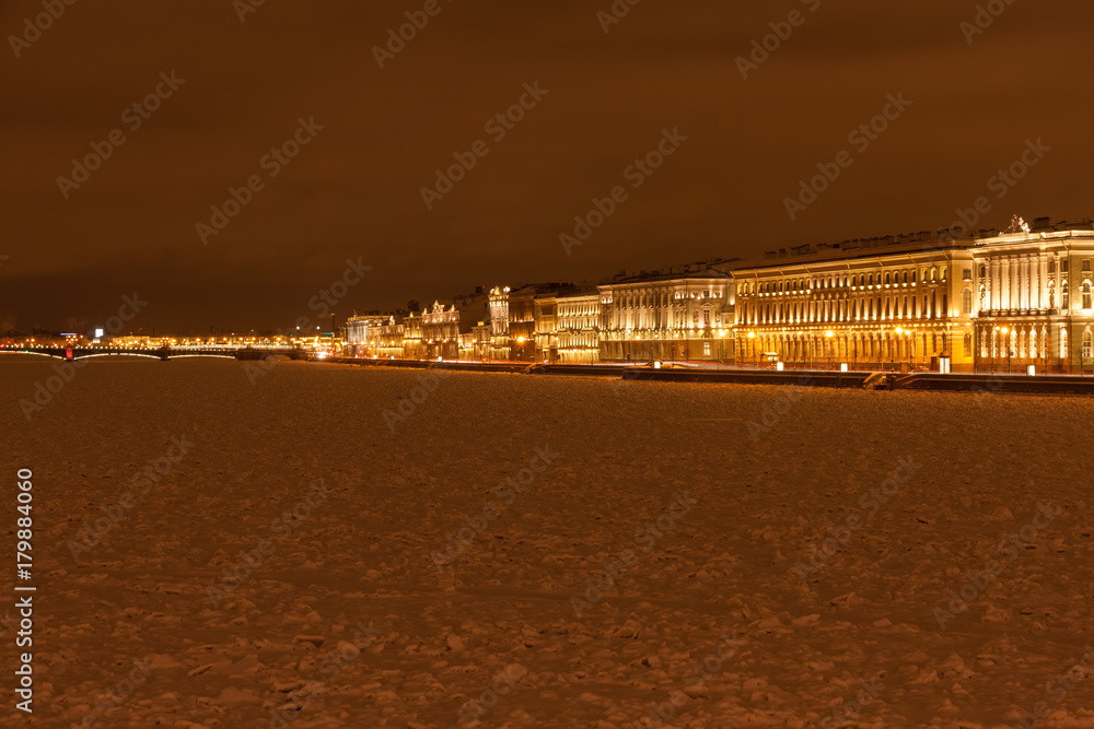 Neva embankment landmark Saint Petersburg night