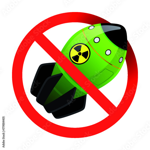 The prohibition of nuclear weapons. Prohibition sign with a bomb. No war. Illustration of  atomic bomb.