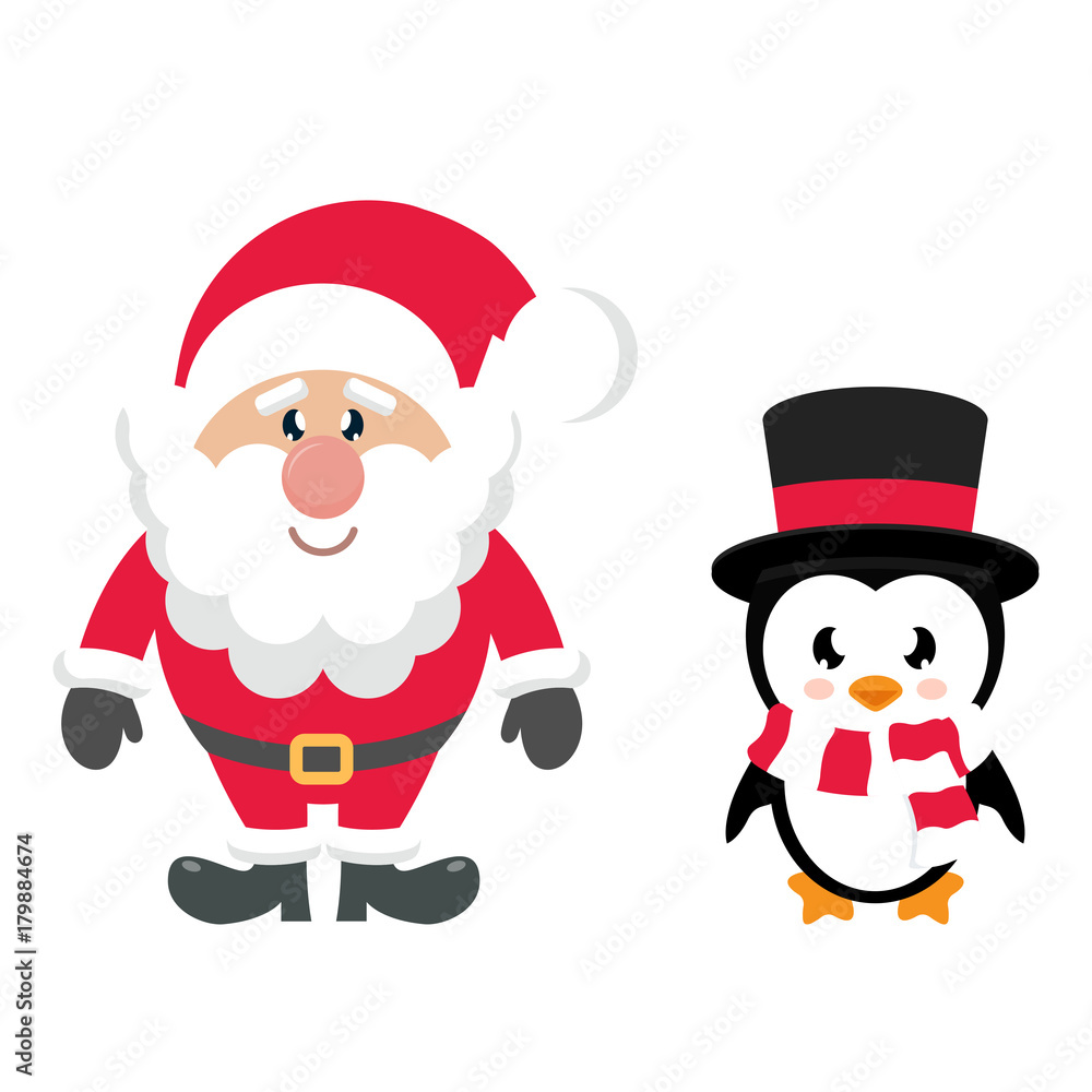 cartoon cute santa claus and cute penguin cartoon cute santa claus and cute penguin