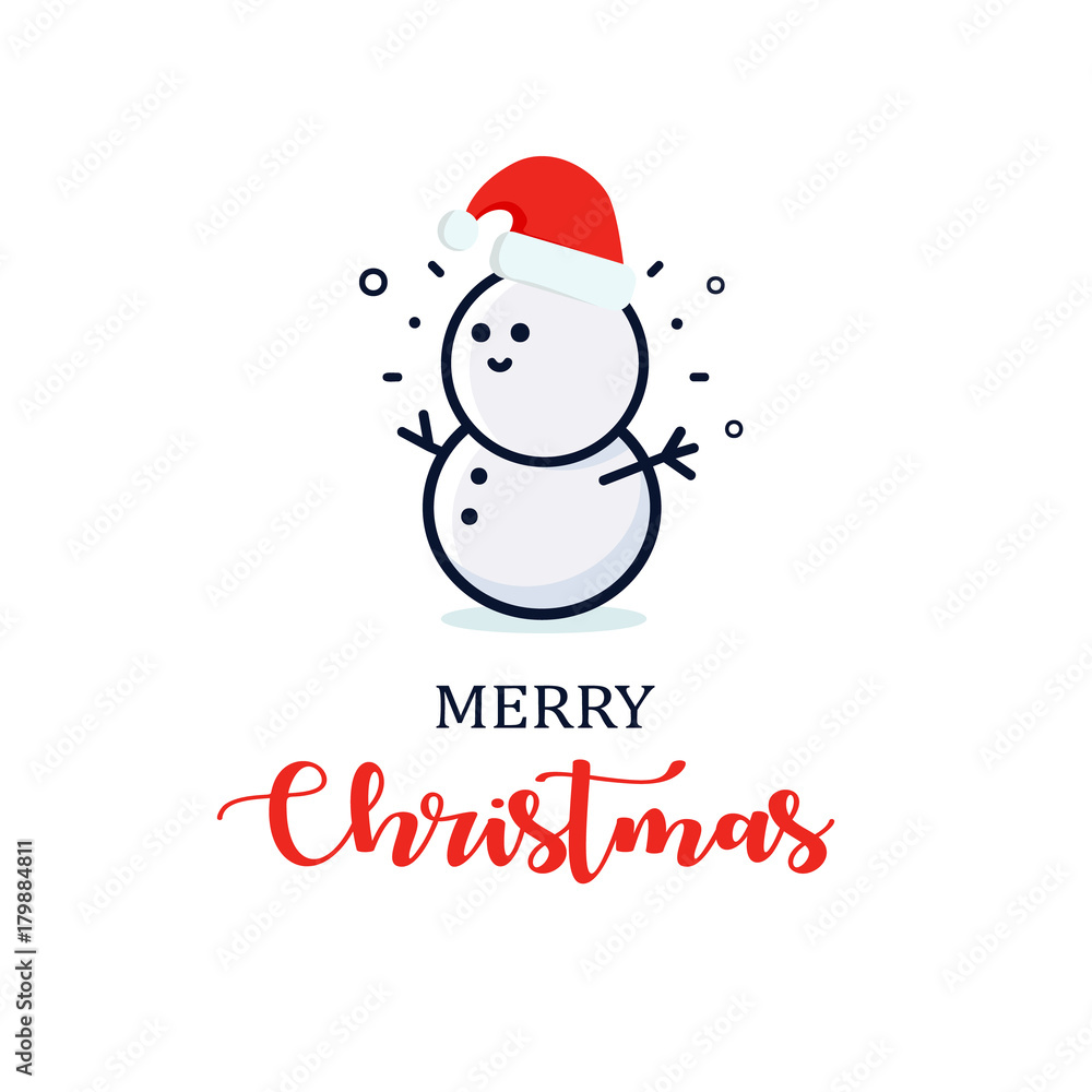 Cute snowman in a New Year hat. Christmas character illustration. New year vector minimalistic logo. Cute snowman in a New Year hat. Christmas character illustration. New year vector minimalistic logo.