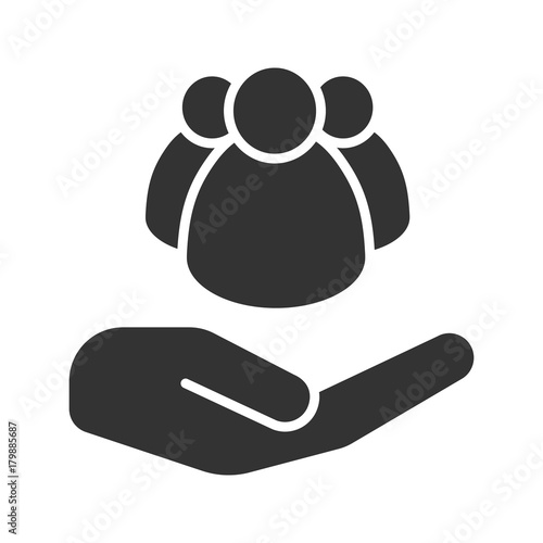 Open hand with group of people glyph icon
