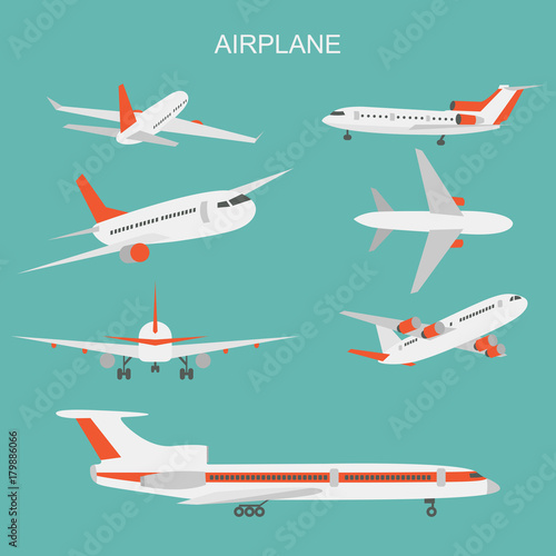 Vector illustration of airplane on blue background photo