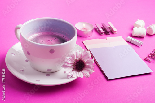 Pink coffee, blank notes
