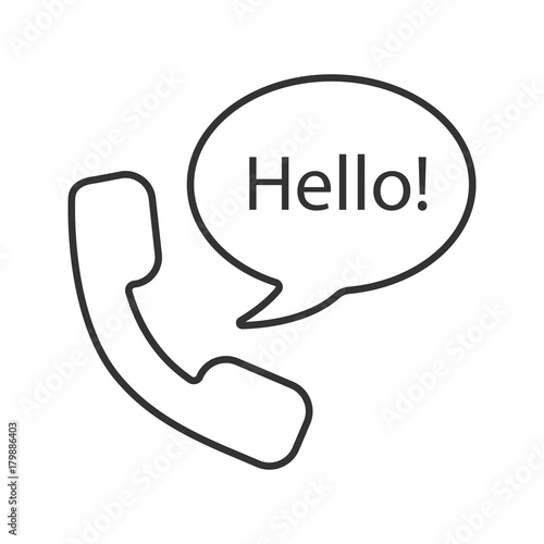 Handset and speech bubble with hello inside linear icon
