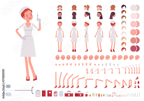 Nurse in retro uniform character creation set