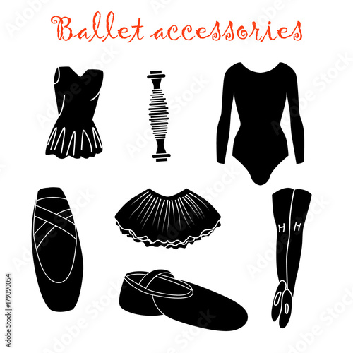 Ballet accessories icons set in simple style