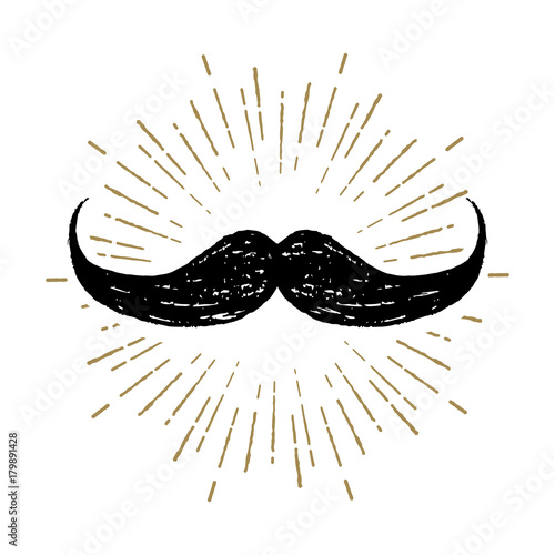 Hand drawn mustache textured vector illustration.