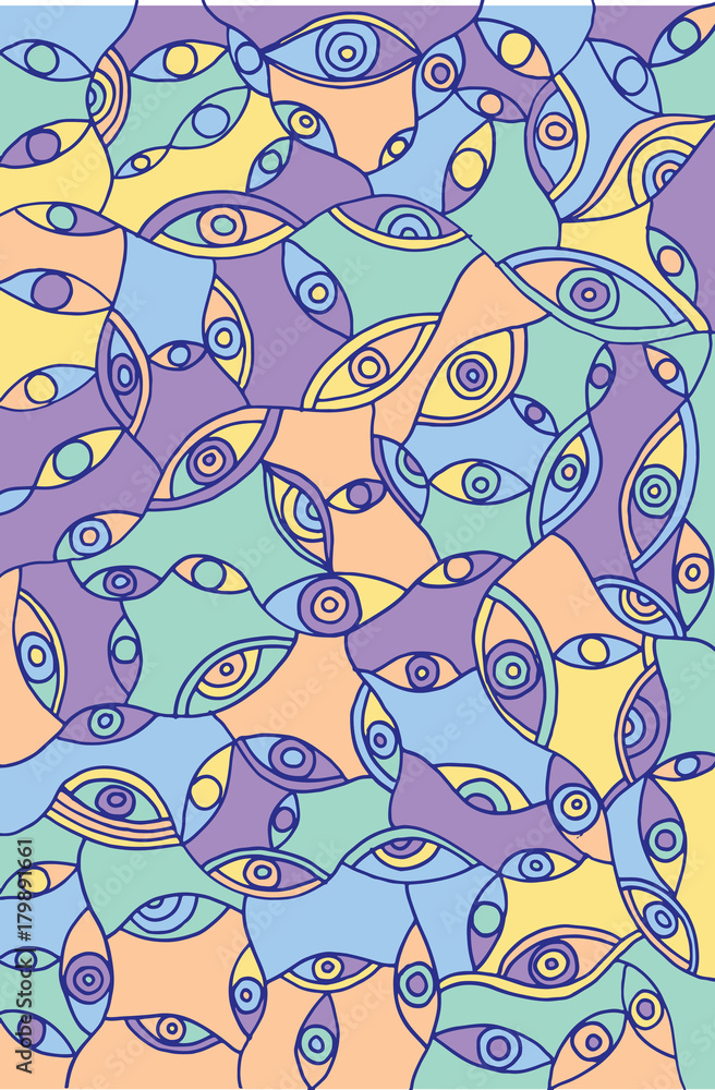Naklejka premium Abstract psychedelic surreal doodle eyes - doodle drawing. Vecto