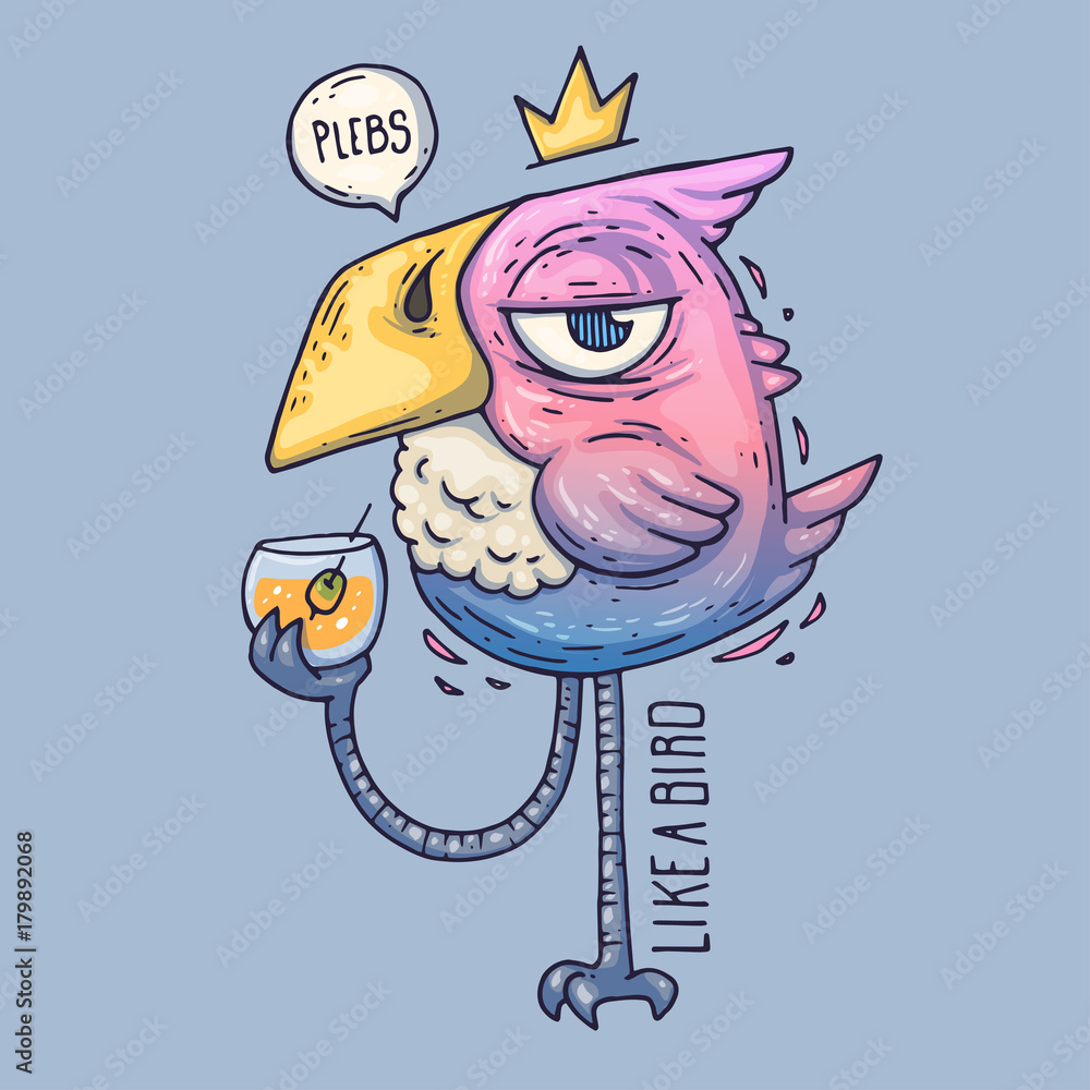 cartoon-bird-drinks-from-a-glass-birdie-with-a-haughty-look-cartoon