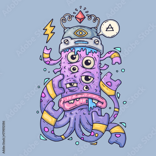 multi-eyed cartoon monster. Funny creature. Cartoon vector illustration for web and print.