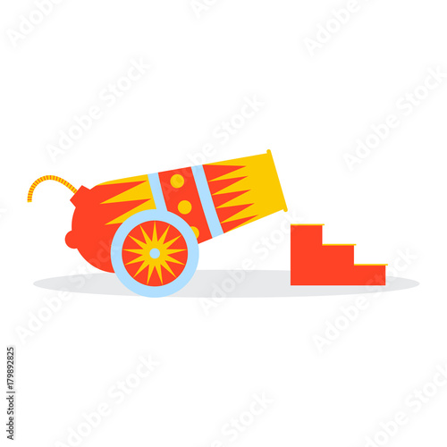 Multicolored circus cannon on the wheels ladder