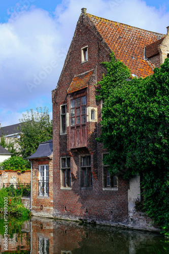 belgium city street historical architecture old sky church channel bruges