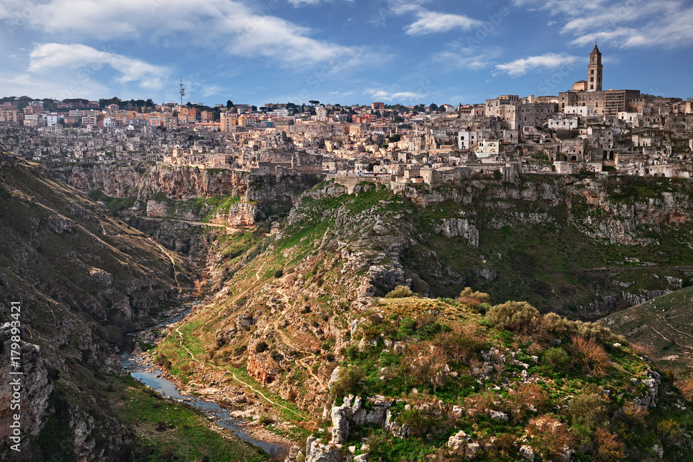 Matera, Basilicata, Italy: landscape of the old town and the deep ravine