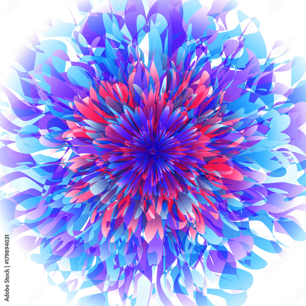 Abstract futuristic background, fantastic blue flower. Galaxy burst vector illustration. - obrazy, fototapety, plakaty 