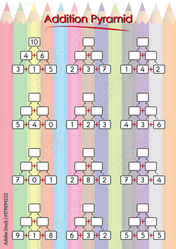 Maths Pyramids for Mental Maths Practice, complete the missing numbers, math worksheet for kids