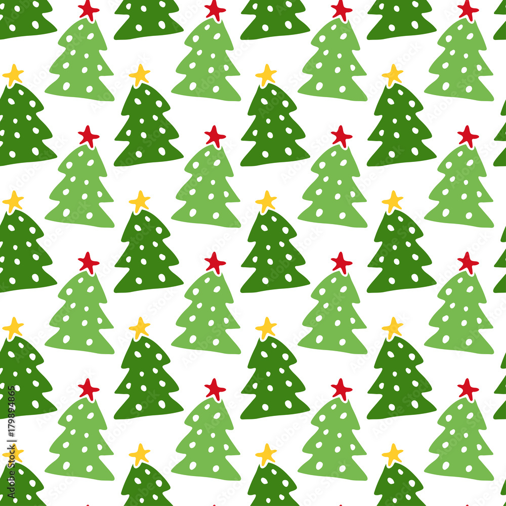 Christmas trees seamless pattern. New Year wrapping texture. Vector background for holiday decoration.