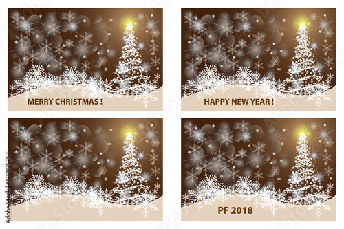 Merry Christmas, Happy New Year, PF 2018, Christmas card - white and brown vector set,