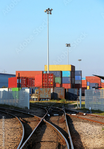 rail transport - freight shipping containers photo