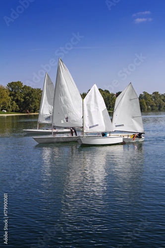 Sports sailing in Lots of Small white boats on the lake
