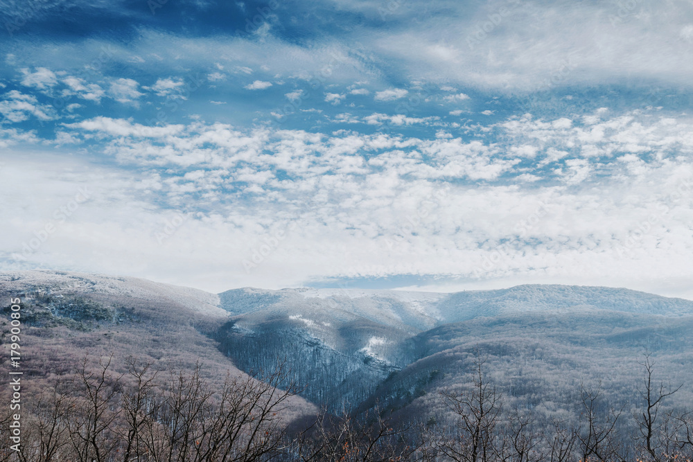Panorama of mountains covered with snow