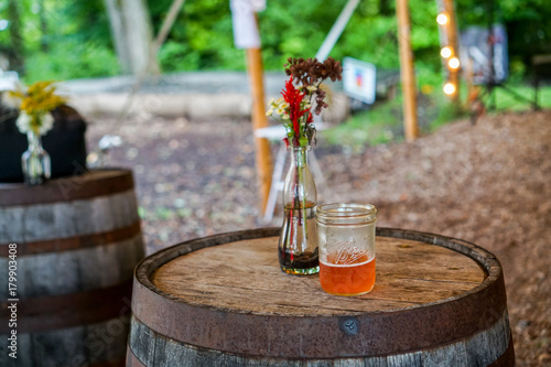A drink on a wood barrel