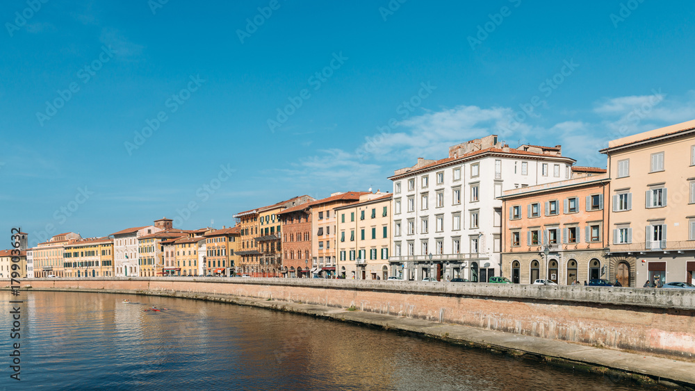 Buildings along RIver Arno in Pisa, Tuscany, Italy