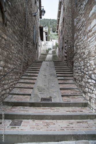 Gubbio, Perugia, Italy -   small typical street of the Gubbio village. © RiCi