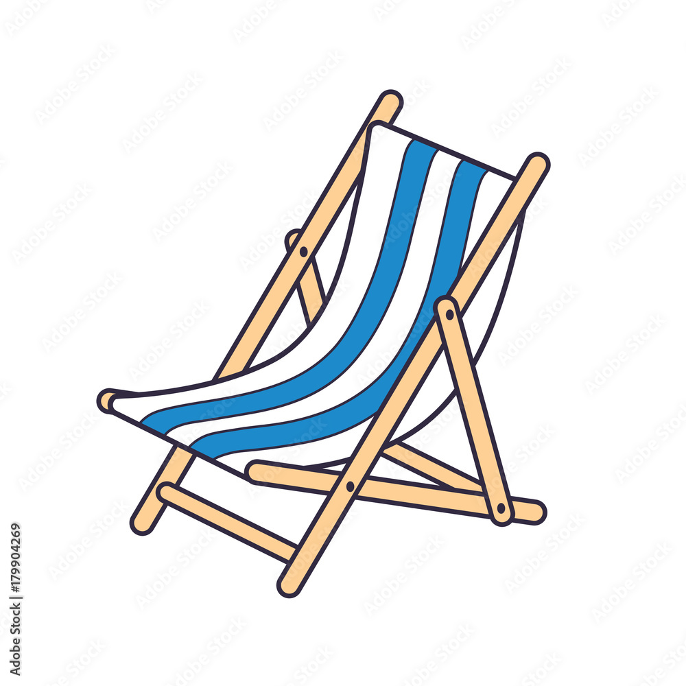 Blue striped beach deck chair isolated.