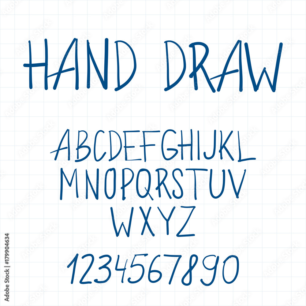 Dynamic hand drawn brush pen uppercase font with number