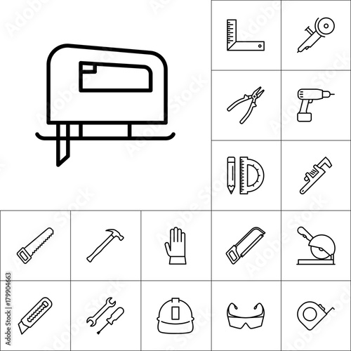 line jig saw icon on white background, construction set