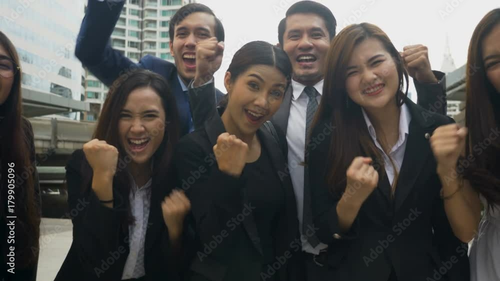 SLO MO Group Of Happy And Positive Business People Celebrating SLO MO Group Of Happy And Positive Business People Celebrating