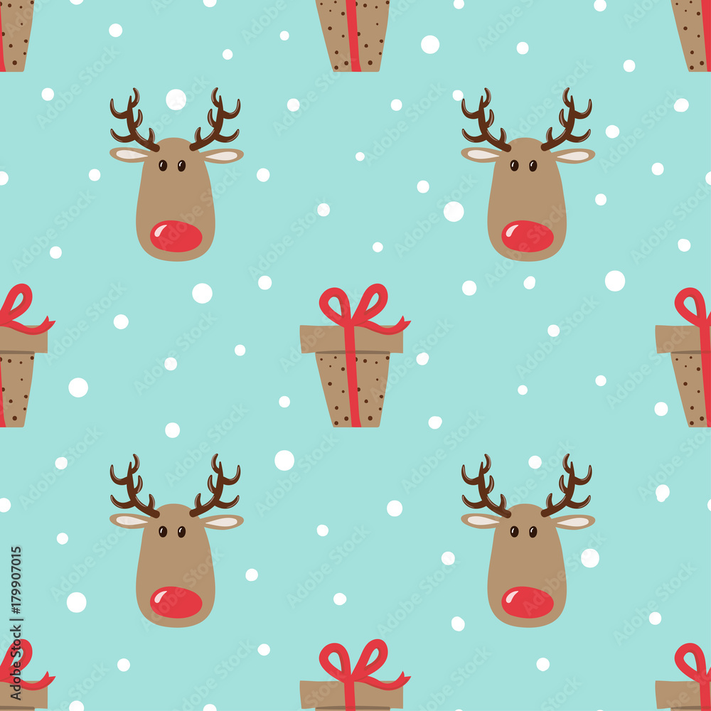 Christmas pattern with cute deers and gifts. Vector holiday background. Christmas pattern with cute deers and gifts. Vector holiday background.