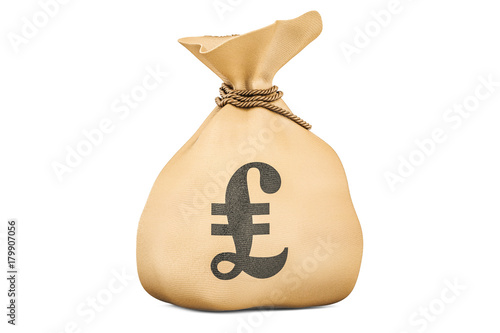 Money bag with pound sterling, 3D rendering