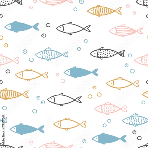 Tapety Bezszwowe wektor ręcznie rysowane wzór ryb.