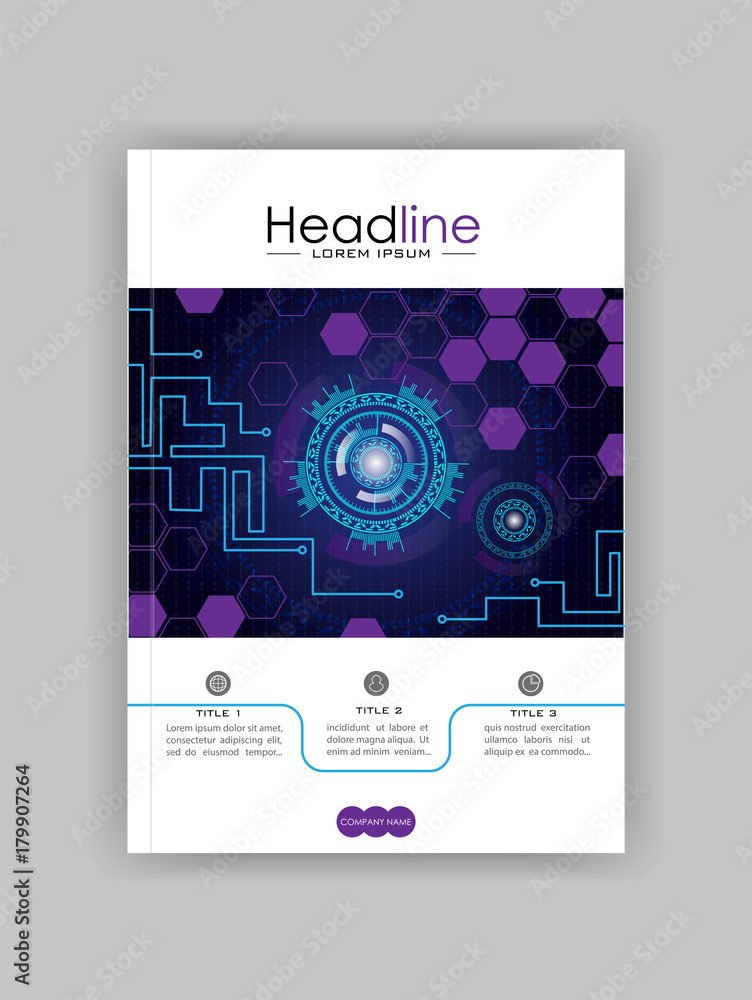 Naklejka premium Cover design HUD in A4 futuristic circles. Vector.
