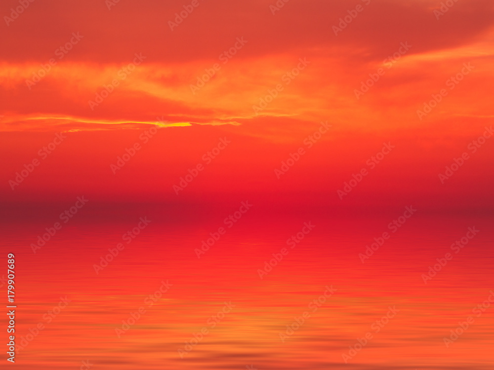 Sunset sea red background