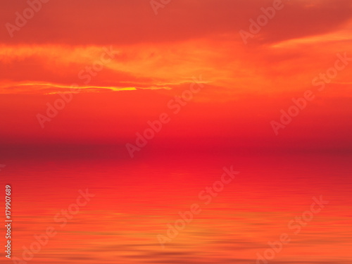 Sunset sea red background