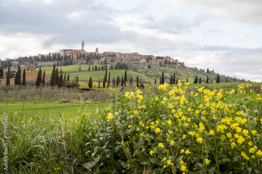 Pienza, Val d'Orcia - Siena, Italia - The Val d’Orcia, is a region of Tuscany, Italy. Its gentle, cultivated hills are occasionally broken by gullies and by picturesque towns and villages