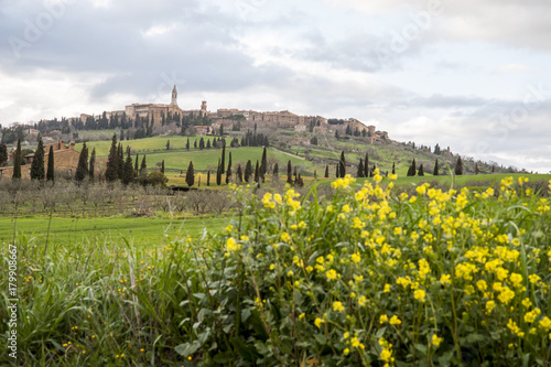 Pienza, Val d'Orcia - Siena, Italia - The Val d’Orcia, is a region of Tuscany, Italy. Its gentle, cultivated hills are occasionally broken by gullies and by picturesque towns and villages