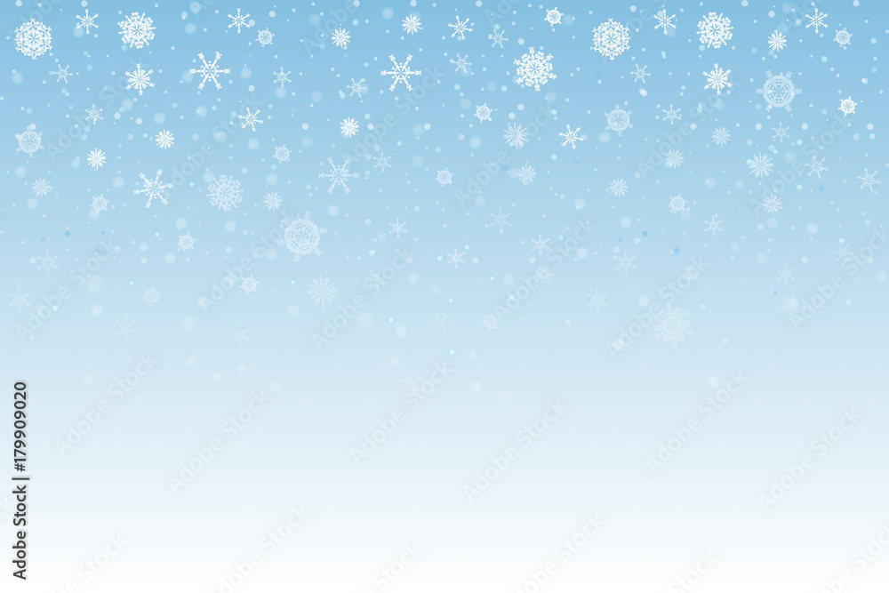 Christmas snow. Falling snowflakes on light background. Snowfall. Vector illustration, eps 10.