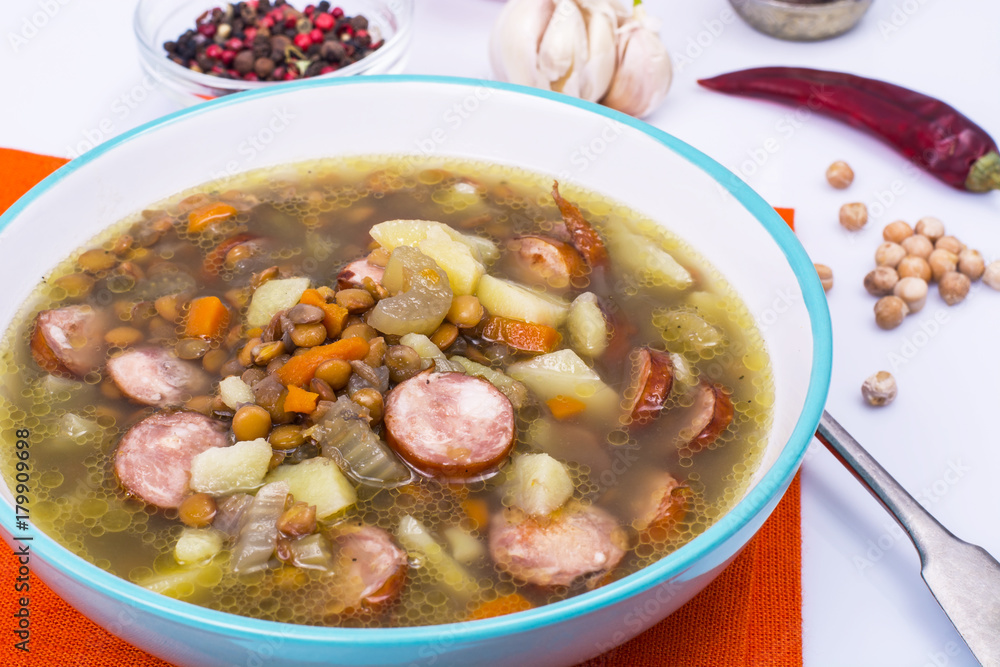 Vegetable soup with chickpeas and smoked sausages Vegetable soup with chickpeas and smoked sausages
