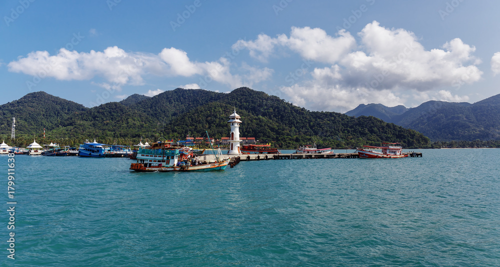 Lighthouse on a Bang Bao pier on Koh Chang Island in Thailand